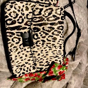 Betsey Johnson snow leopard satchel with scarf.